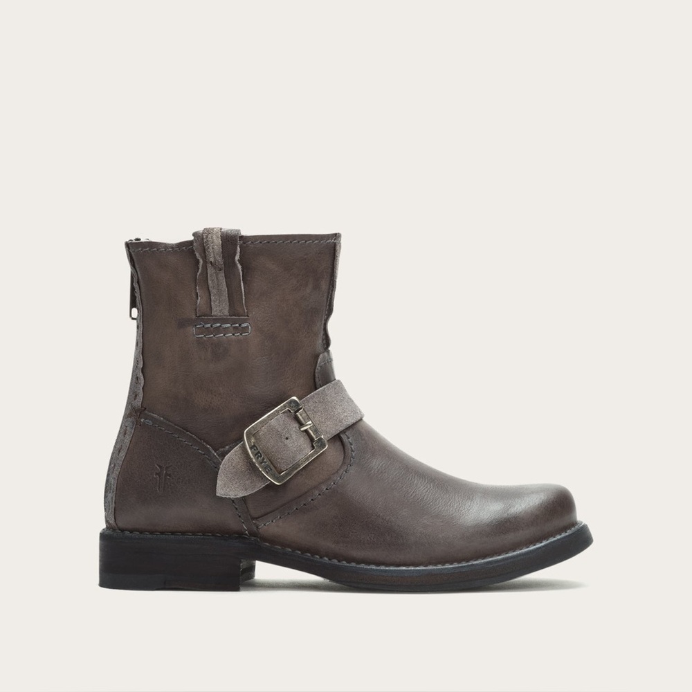 Frye Vicky Artisan Back Zip Brown Leather Ankle Boots with Buckle